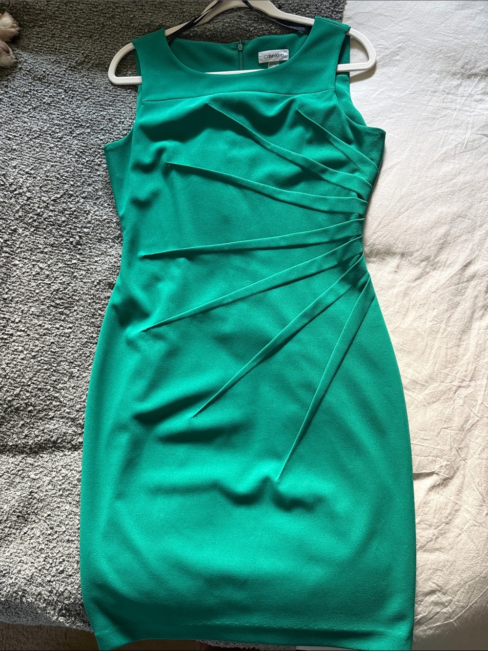 Calvin Klein Emerald Green Sleeveless Pleated Sheath Dress